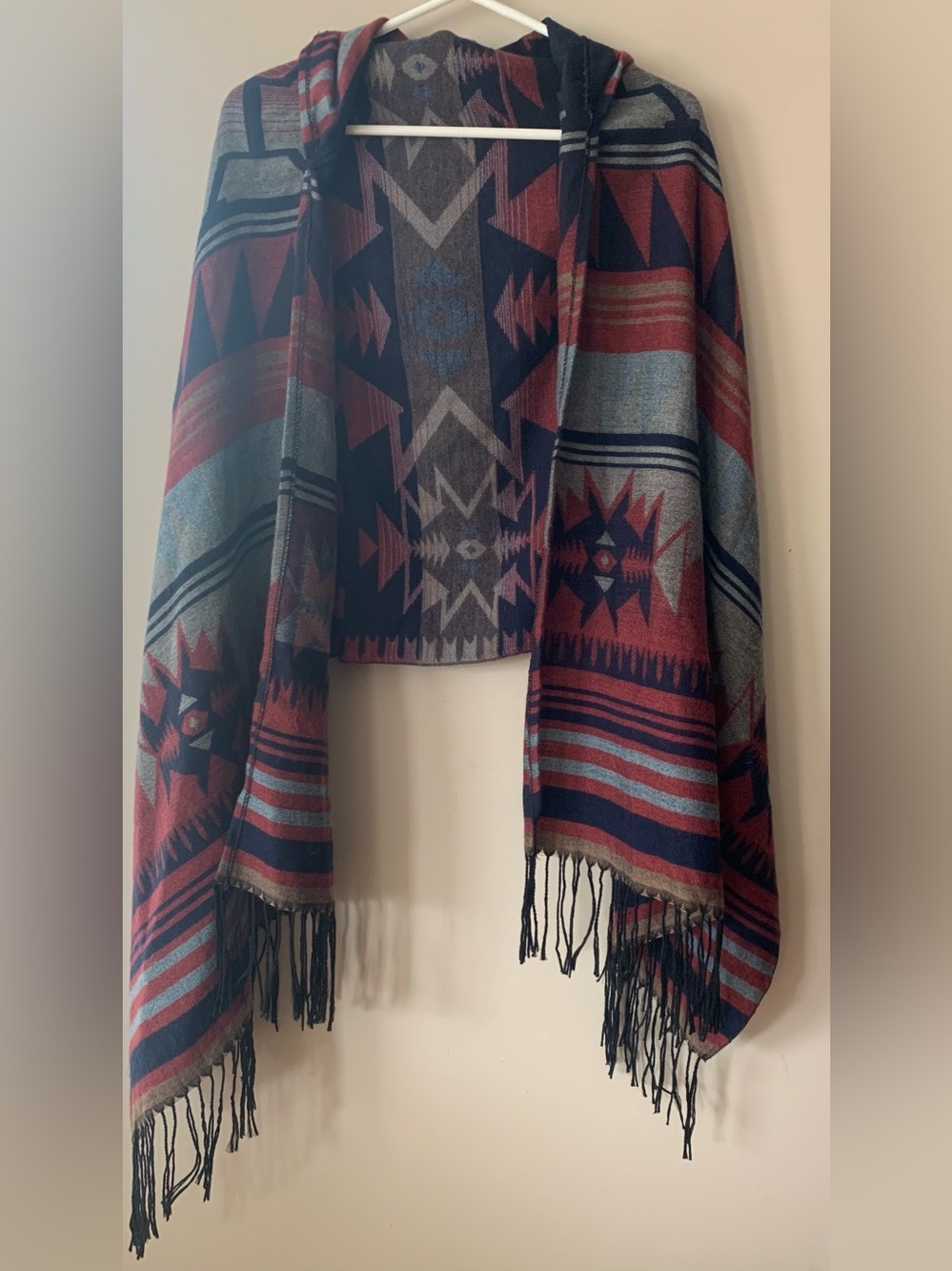 Collection Eighteen Aztec Pattern Hooded Fringe Wrap